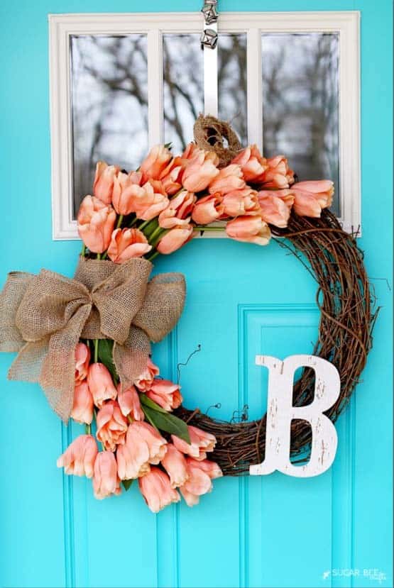 Add Color to a Grapevine Wreath with Tulips