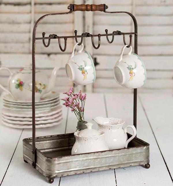 Rustic Elegance with Galvanized Tea Cups and Kettle