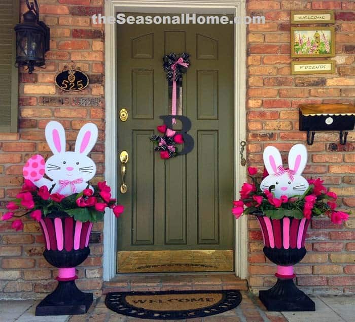 Upgrade Your porch with Colorful Easter Bunny Topiaries