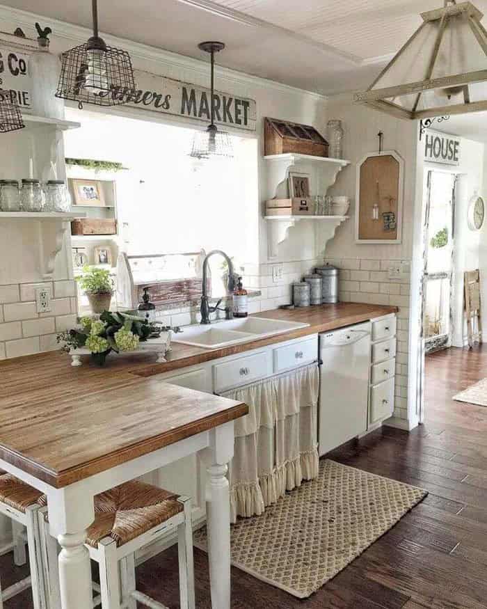 Soft White Romantic Cottage Kitchen