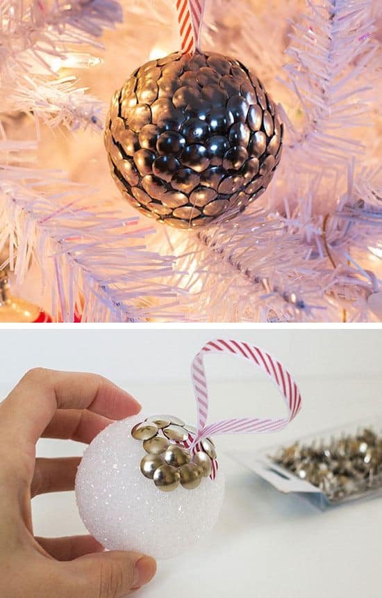 Give Ball Ornaments a Glimmering Look with Thumbtacks