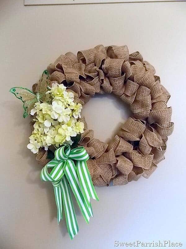 Burlap And Bright Hydrangea Wreath