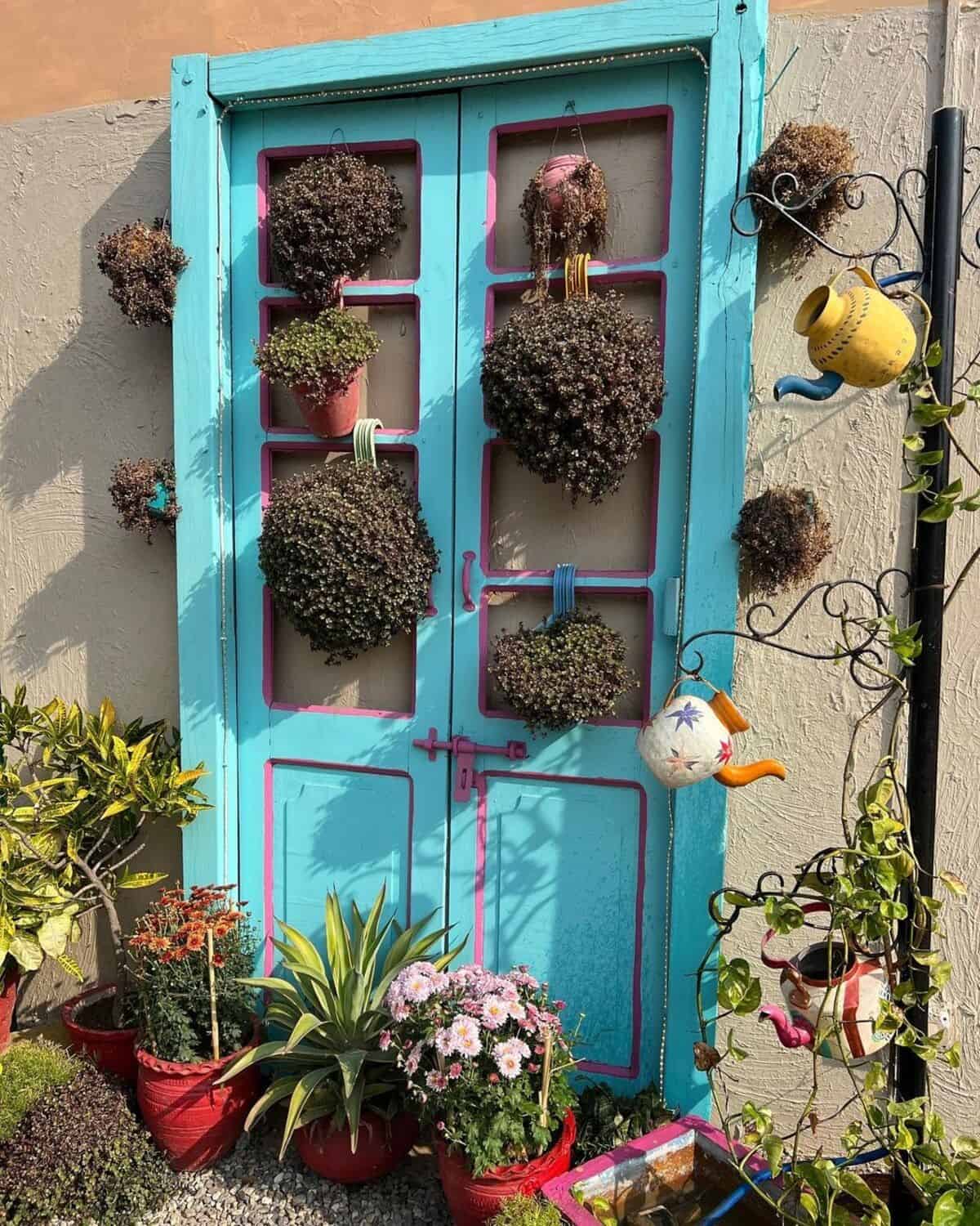 Set The Hanging Flowers Into A Door Frame