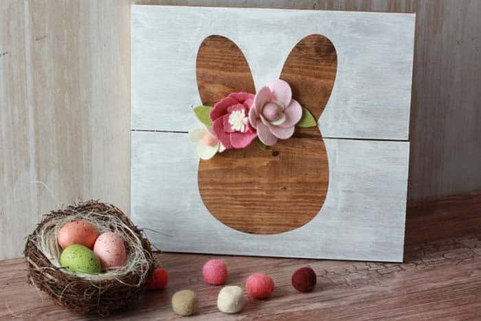 Wood Bunny Decoration with Flower Headband