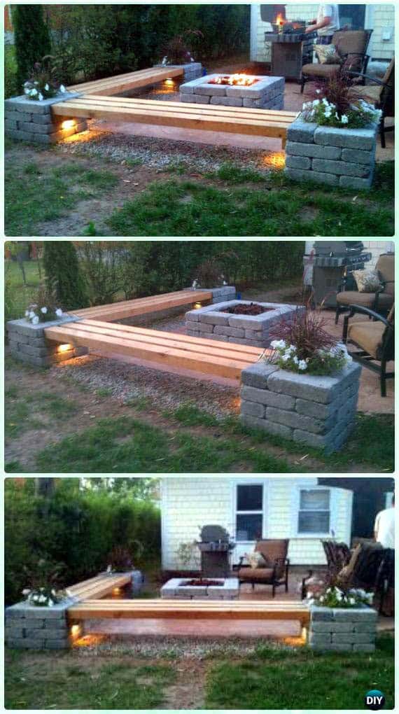 Outdoor Fireplace With Bench