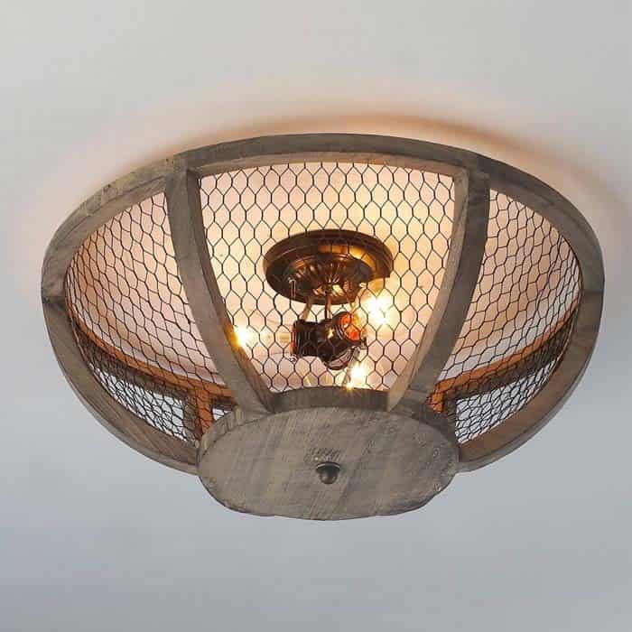 Wood Frame and Chicken Wire Ceiling Fixture