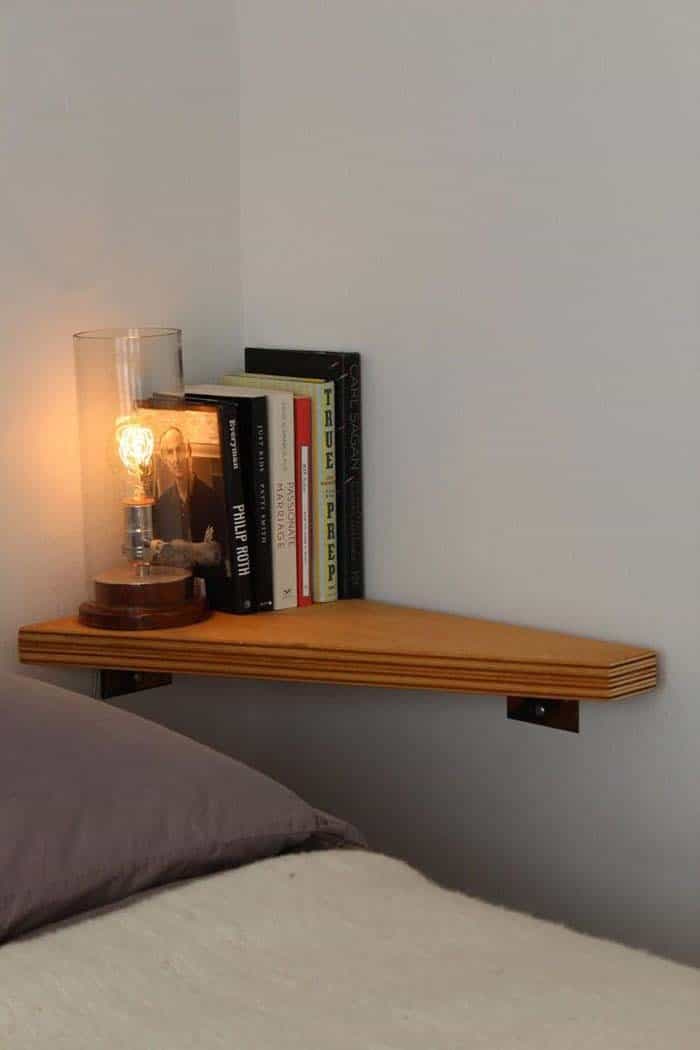 Space-Saving Corner Shelves for Tiny Bedroom Nightstands