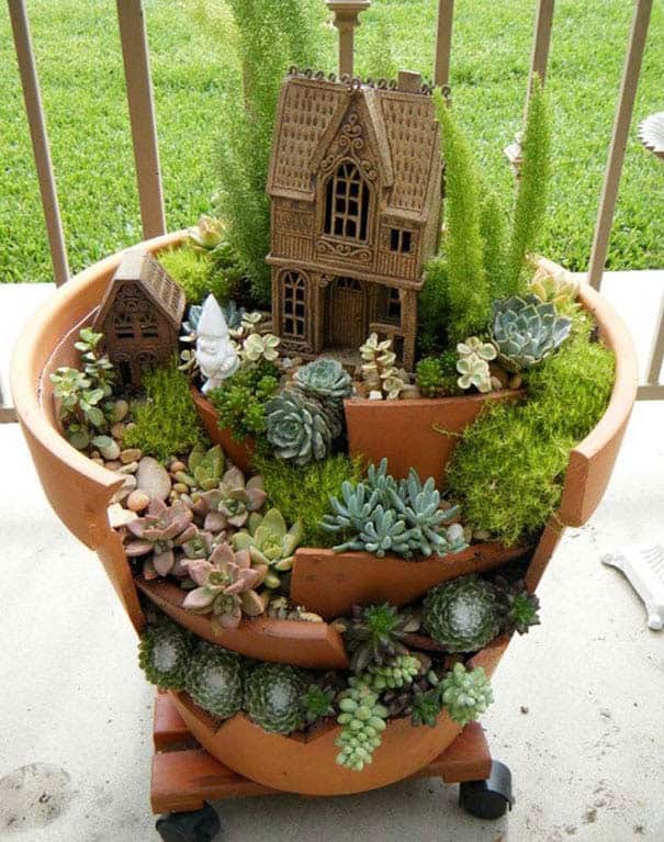 Enjoy Beauty of Nature with Broken Clay Pot Fairy Garden