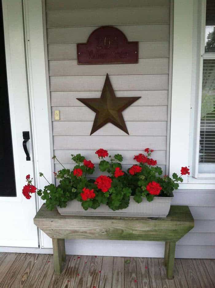 Creative Repurposing of Patio Bench for Flower Box Display