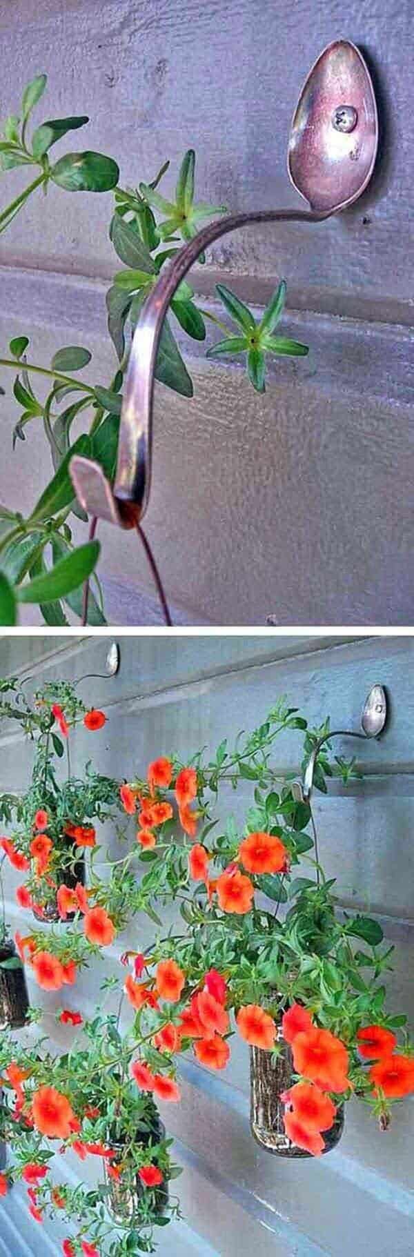 Repurpose Spoons to Hang Flower Baskets