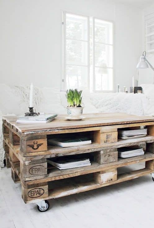 Upcycle Pallets into a Vintage Movable Coffee Table