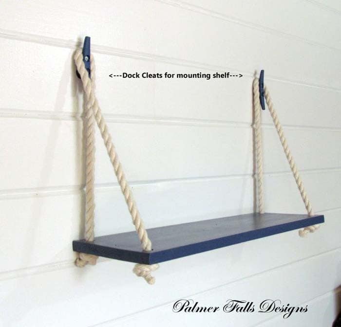 Classic Blue And Rope Bathroom Shelf