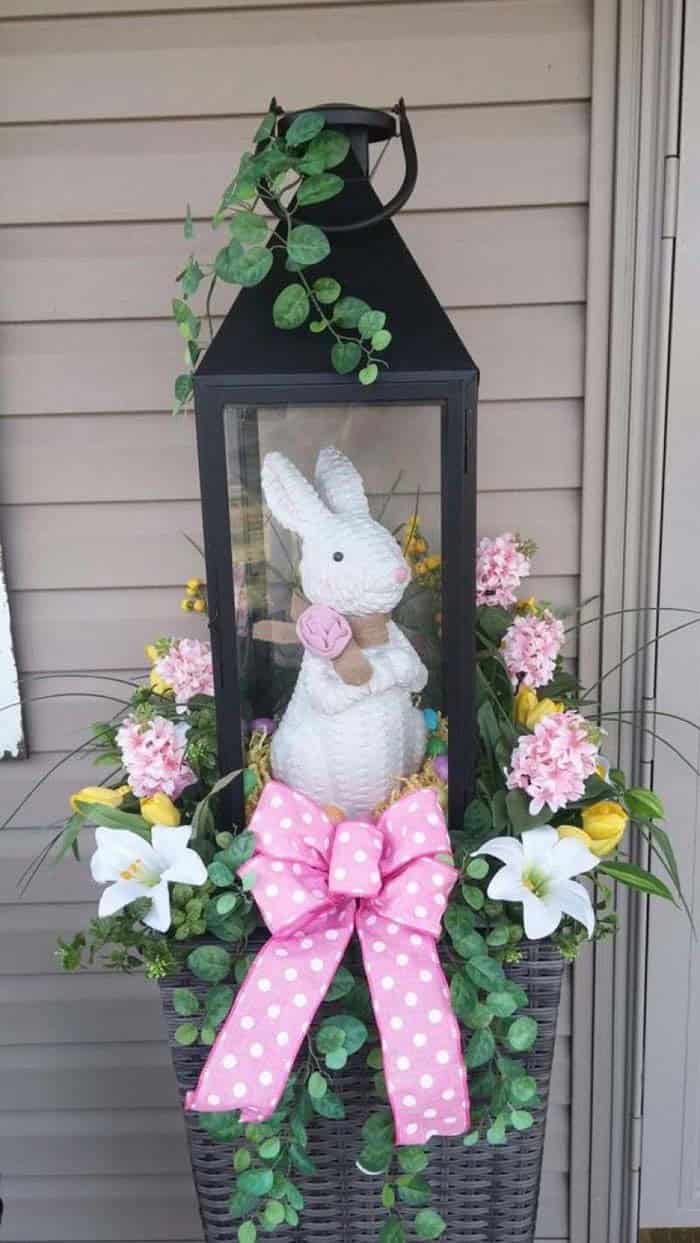 Rustic Easter Decor with White Bunny Lantern