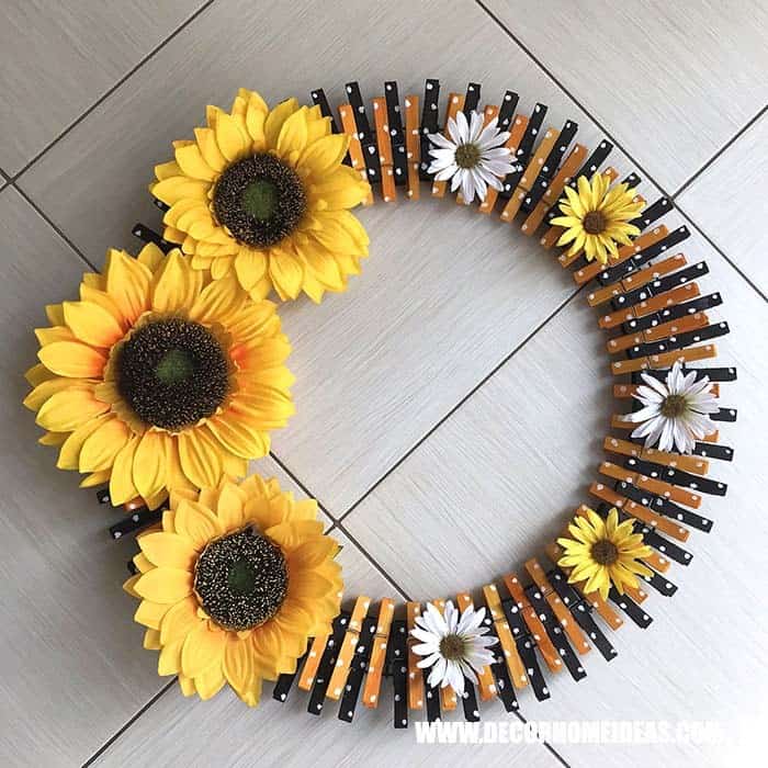 Create a Bright Sunflower Wreath with Clothespins