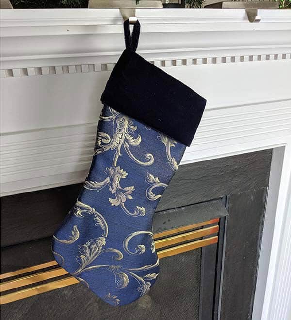 Embellish a Mantel with a Large Navy Blue Christmas Stocking