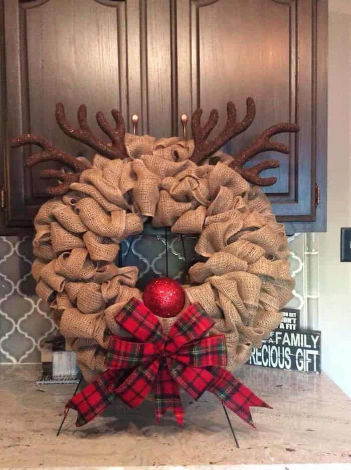 Burlap Ribbon DIY Reindeer Wreath