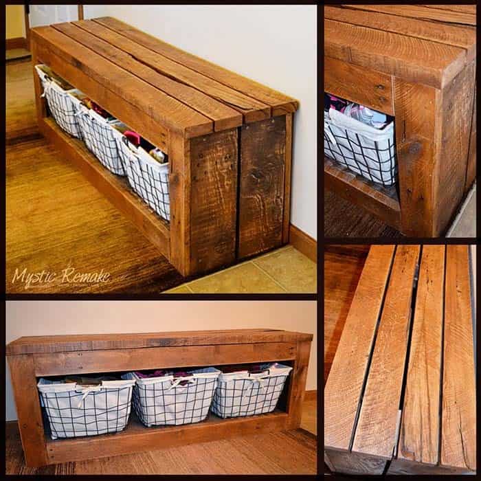 Wire Baskets And Scrap Wood Bench