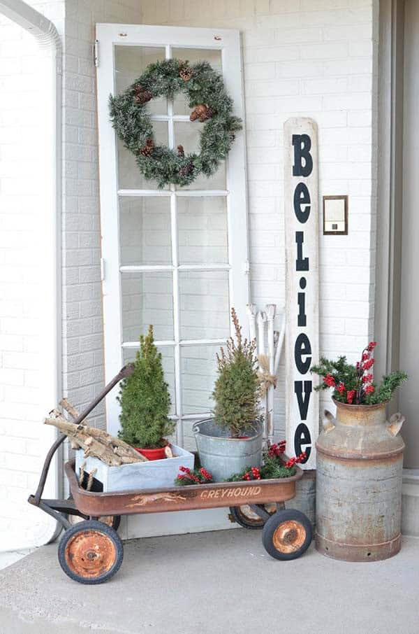 Bring Farmhouse Charm to a Porch with Christmas Decorations