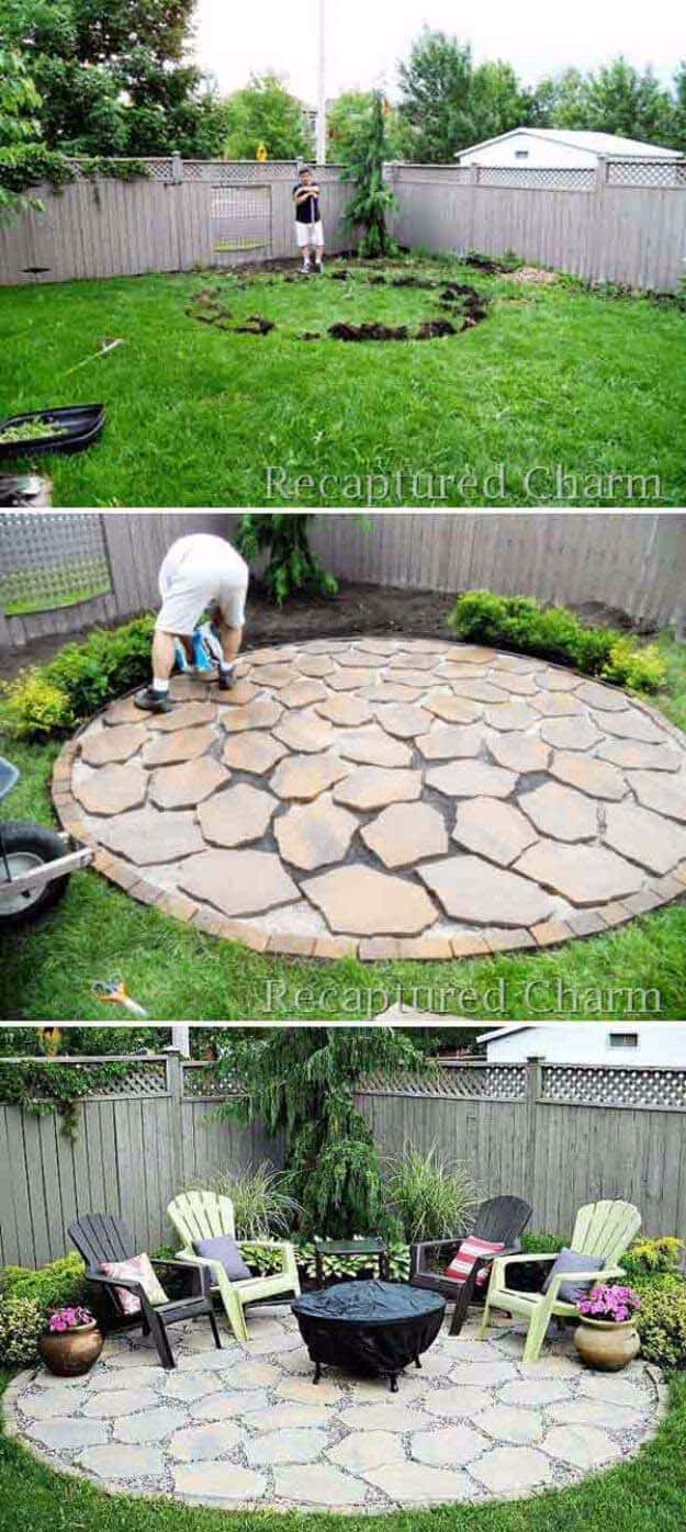 Visual Contrast with a Pebble and Stone Patio Island