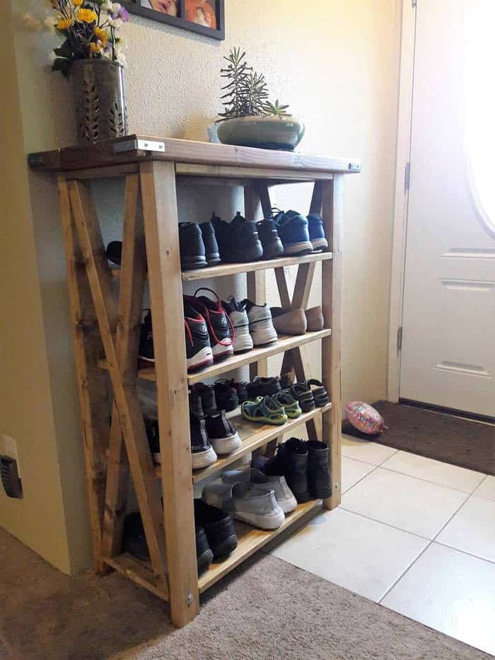 Durable Farmhouse Shelving Becomes Shoe Storage