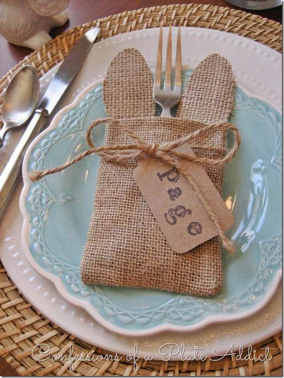 Add Rustic Touch to Cutlery with a Burlap Bunny Bag