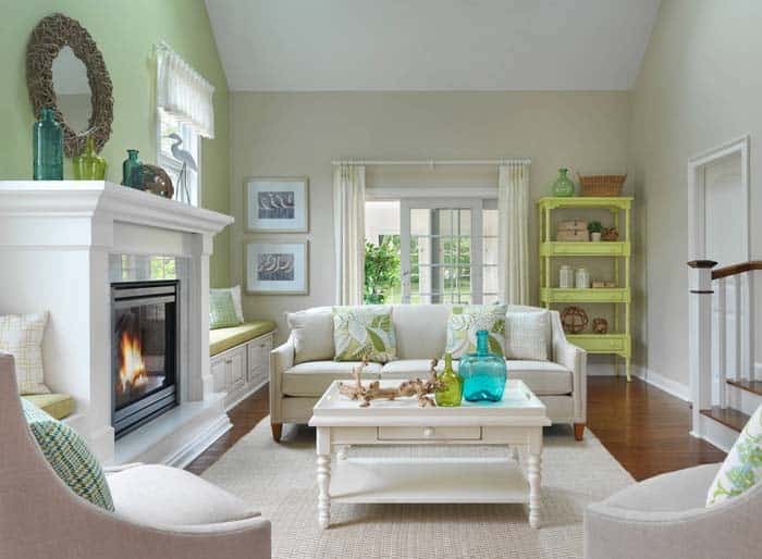 Rustic Living Room With Green, Yellow And Blue Accents