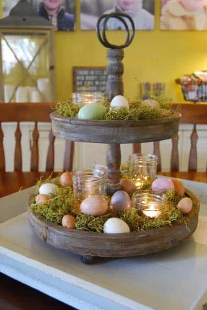 Enhance Your Cake Stand with Moss and Egg Decor