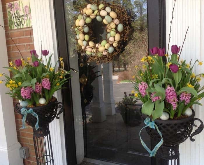 Fill Front Porch Planters with Easter Lilies and Eggs