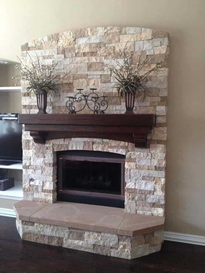 Modify Fireplace with Stacked Stone Tiles and Curved Design