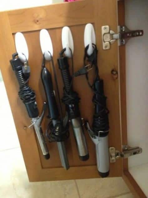 Organize Hair-Dressing Appliances with Cabinet Hooks