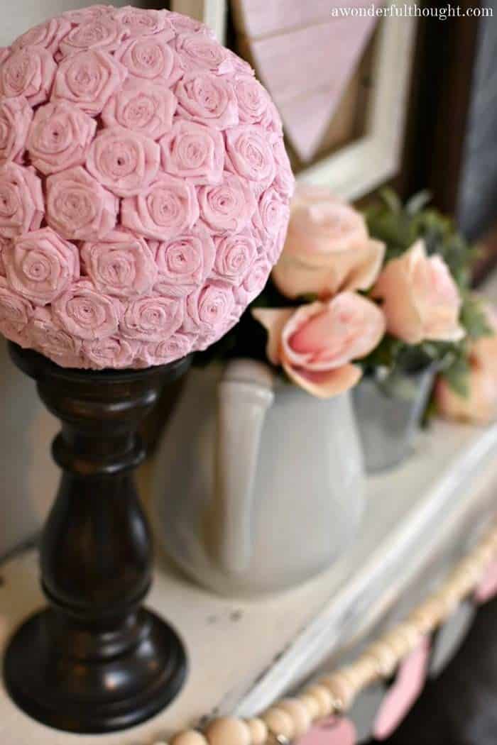 Pink Paper Rose Kissing Ball