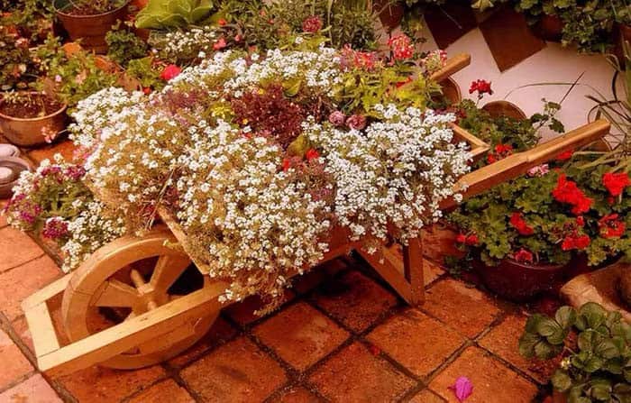 Garden Ornament Wheelbarrow Impresses on Patio