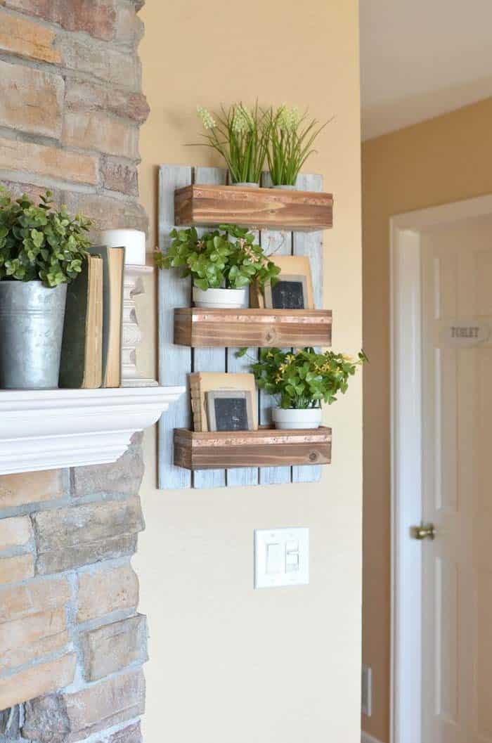 Enhance Your Farmhouse Living Room with a Wooden Shelf