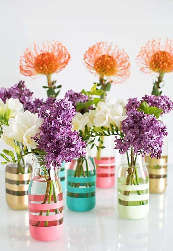 Colorful Easter Floral Decor with Frappuccino Bottles