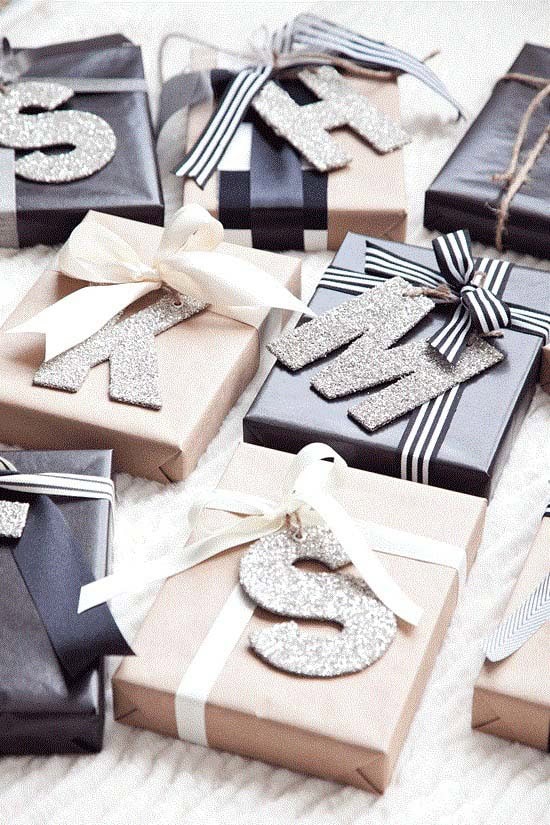 Wrap Gifts with Glitter Monogrammed Letters