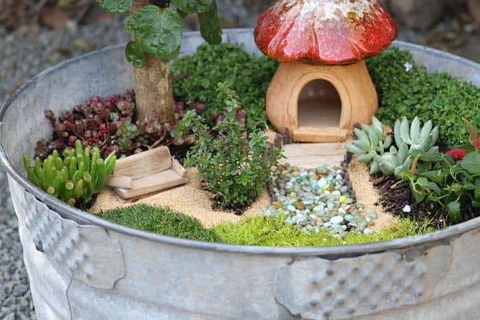 Make a Simple Fairy Garden in an Old Bucket