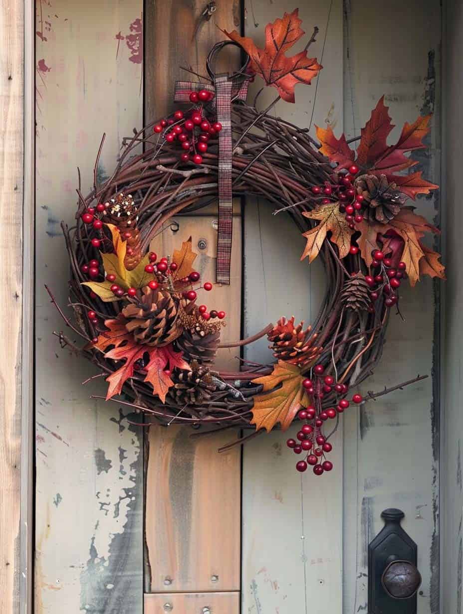 Autumn Wreath with Vibrant Berries and Leaves