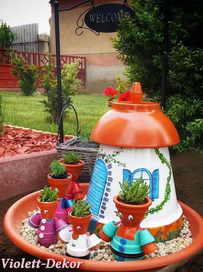 Adorable Button Family of Flower Pot Creations