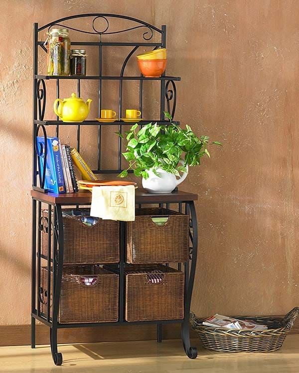 Add a Rustic Wrought Iron Rack for Kitchen Supplies