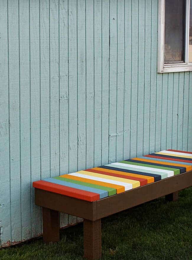 Quirky Colorful Wood Plank Bench