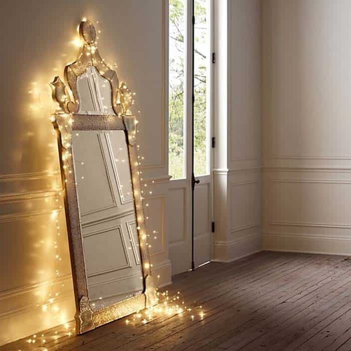 Fairy Lights Added to Vintage Floor Mirror