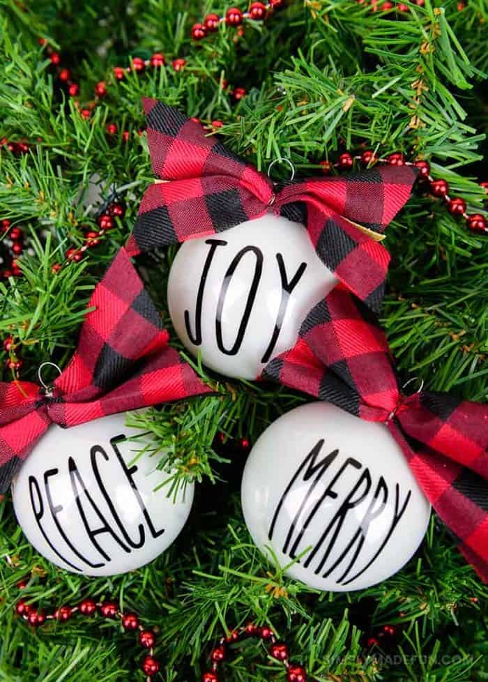 Decorate Ball Ornaments with Buffalo Check Bows