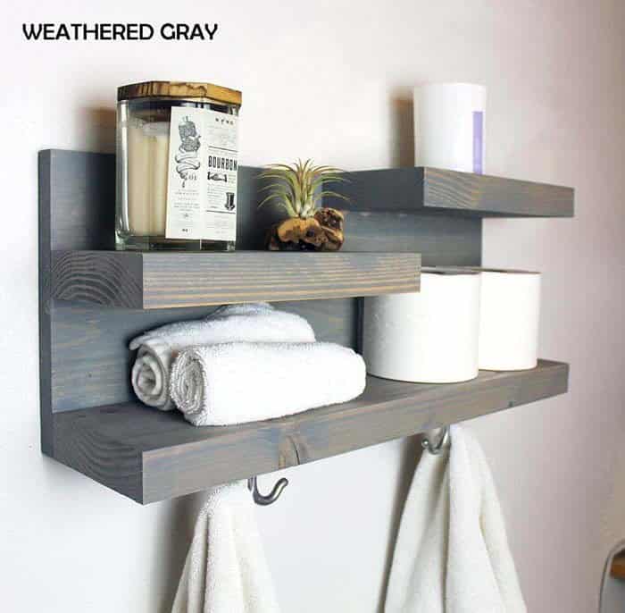 Elevate Your Bathroom with Grey Wood Grain Wall Shelf