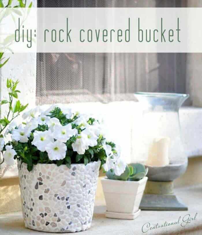 Turn Buckets Into Rock Covered Planters