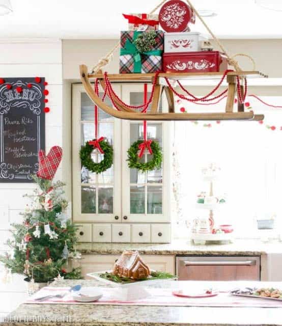 Hang a Vintage Santa Sled for a Farmhouse Kitchen Look