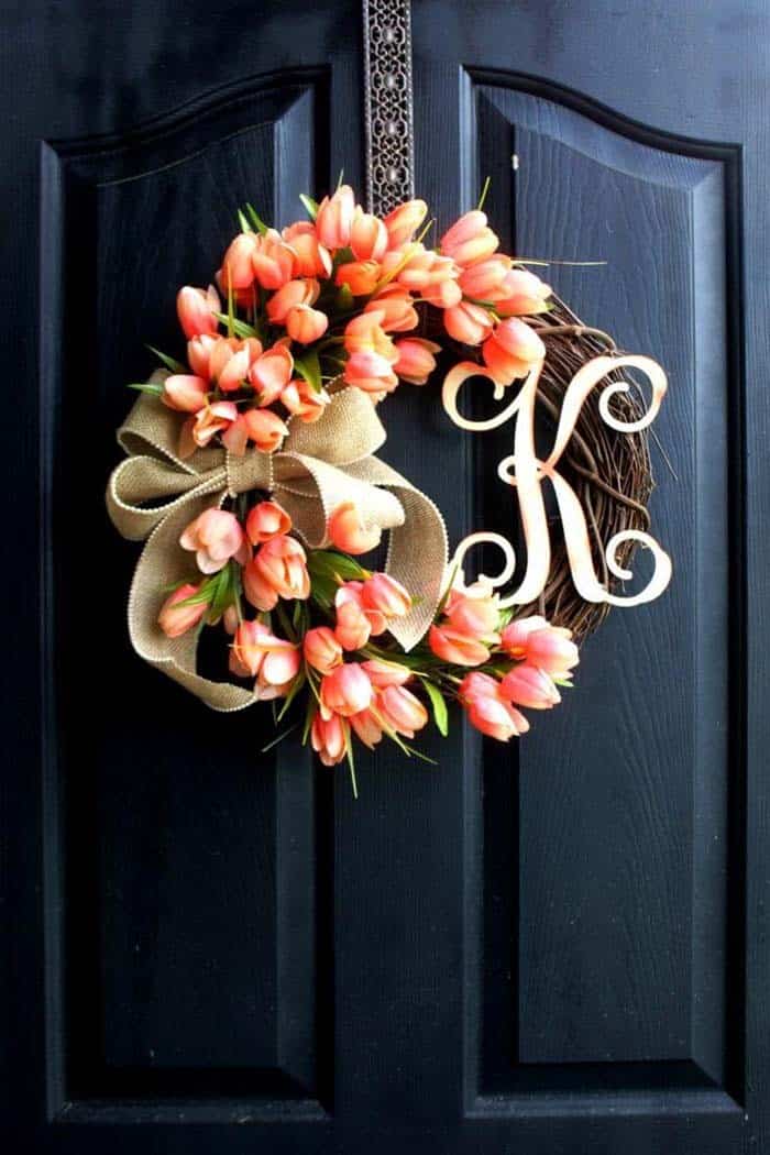 Bright Tulips And Monogram Wreath