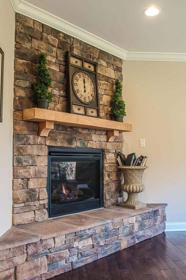 Revamp Stone Fireplace with Solid Wood Mantel