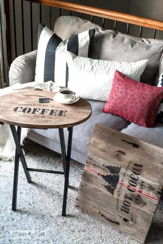 Enjoy Coffee with a Rustic Wooden Table and Platter