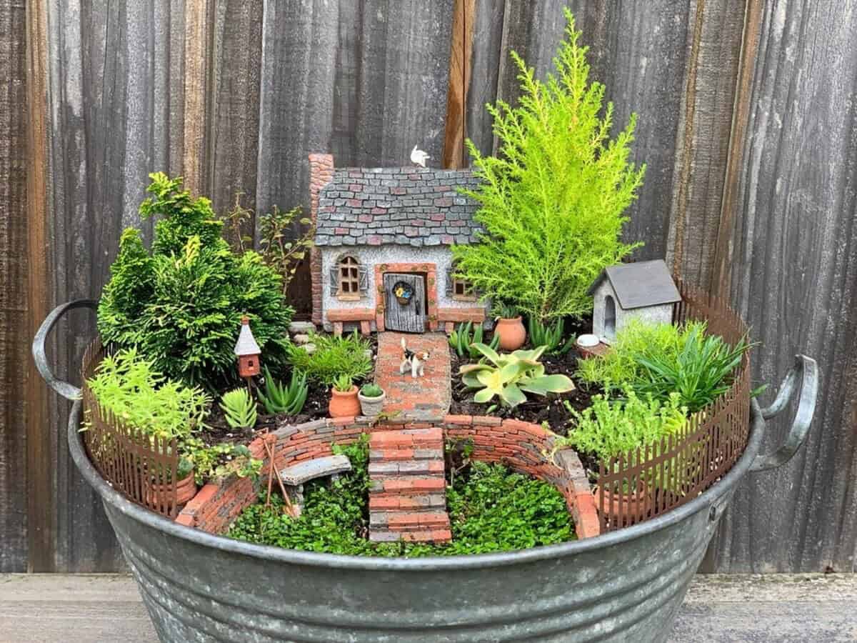 Galvanized Tub Fairy Garden