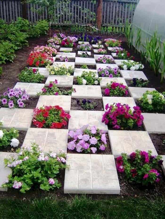 Be Bold with a Checkered Flower and Paver Garden